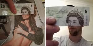 小伙子让女王看起来像是她用旧五磅的钞票拉脸