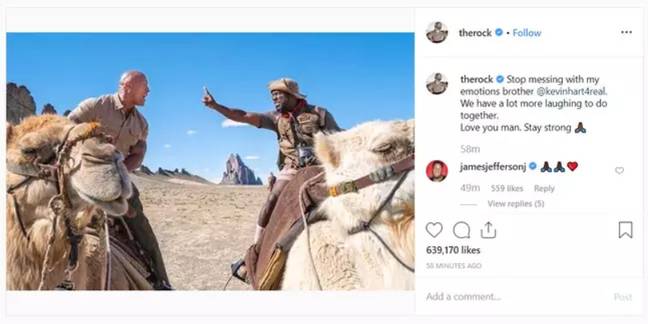巨石在Instagram上表达了他的支持。信贷:Instagram /岩石