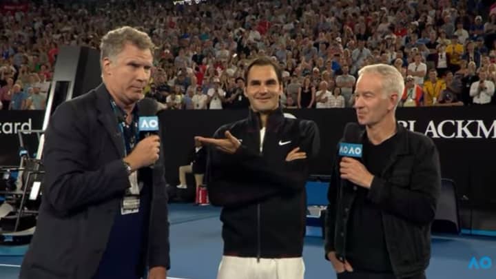 罗杰·费德勒（Roger Federer）在澳大利亚公开赛上接受了罗恩·勃艮第（Ron Burgundy）的采访